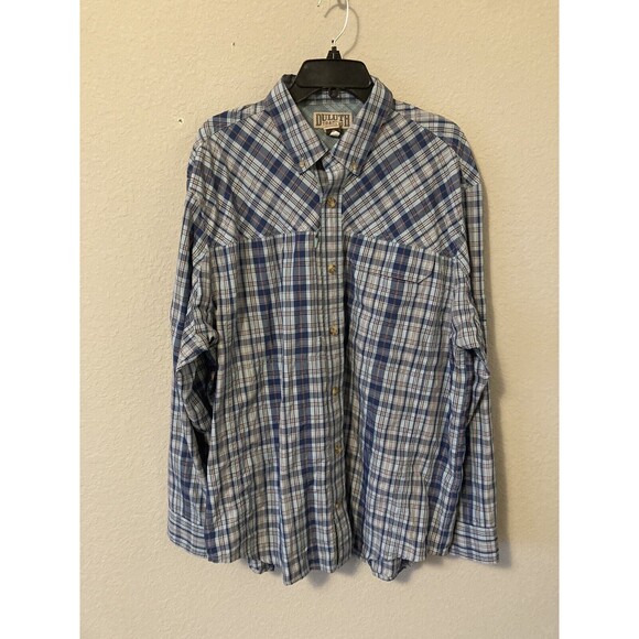 Duluth Trading Co Long Sleeve Blue Plaid Shirt Polyester Nylon Mens Size XL - Picture 1 of 6